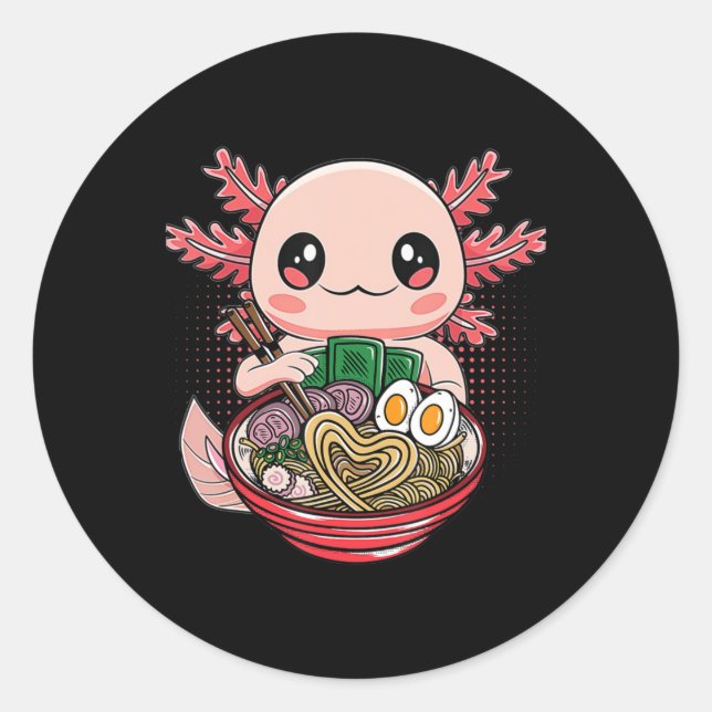 Sticker Rond Kawaii Axolotl Manger Ramen nouilles Anime Gift Gi (Devant)
