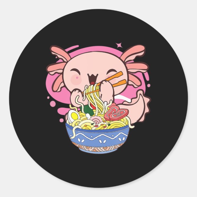 Sticker Rond Kawaii Axolotl Ramen Japanese Anime Noodle Kids Te (Devant)