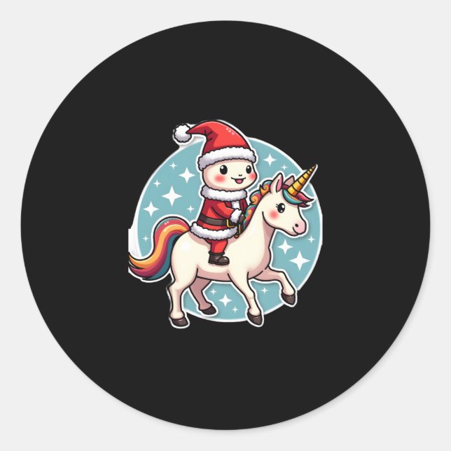 Sticker Rond Kawaii Axolotl Unicorn Xmas Santa Merry Christmas  (Devant)