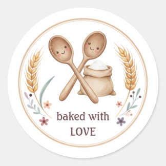 Sticker Rond Kawaii Baked With Love Bakery Label | Cute Baking