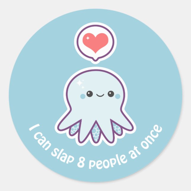 Sticker Rond Kawaii Bleu Octopus (Devant)
