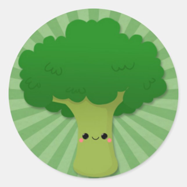 Sticker Rond Kawaii Broccoli sur Green Starburst (Devant)