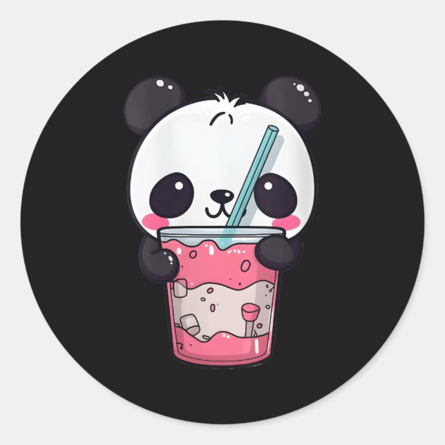 Sticker Rond Kawaii Bubble Tea Panda Boba Tea Japonais (Devant)