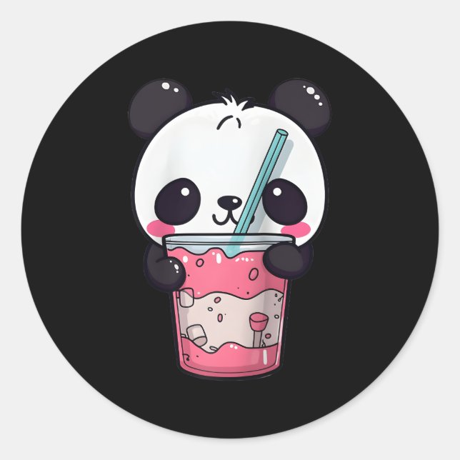 Sticker Rond Kawaii Bubble Tea Panda Boba-Tea Japonais Baseball (Devant)