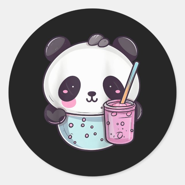 Sticker Rond Kawaii Bubble Tea Panda Boba-Tea Japonais Baseball (Devant)