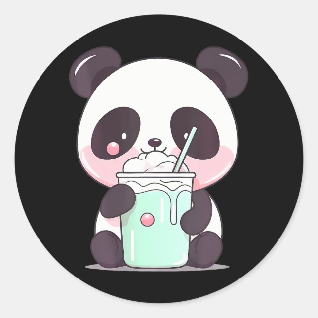 Sticker Rond Kawaii Bubble Thé Panda Drôle Boba Thé Japonais (Devant)