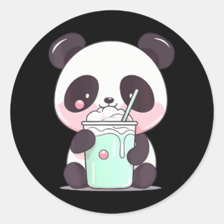 Sticker Rond Kawaii Bubble Thé Panda Drôle Boba Thé Japonais