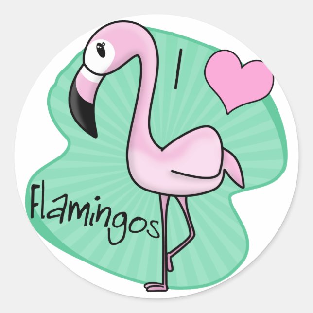 Sticker Rond Kawaii Cadeaux Flamants roses (Devant)
