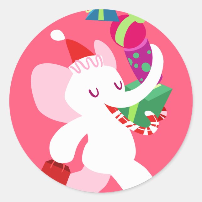 Sticker Rond Kawaii Cartoon X mas White Elephant (Devant)