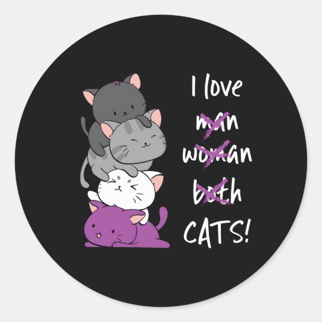 Sticker Rond Kawaii Cat Pile Anime Pride Asexuelle Drapeau Kitt (Devant)