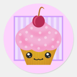 Sticker Rond Kawaii Cerry Cupcake