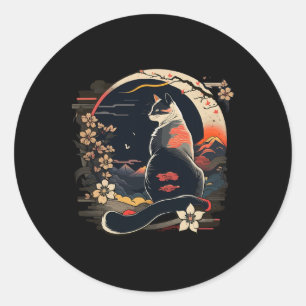 Sticker Rond Kawaii Chat Anime Japonaise Rétro Hommes Femmes En