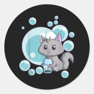 Sticker Rond Kawaii Chat Bubble Thé Anime Drôle Boba Thé Chats