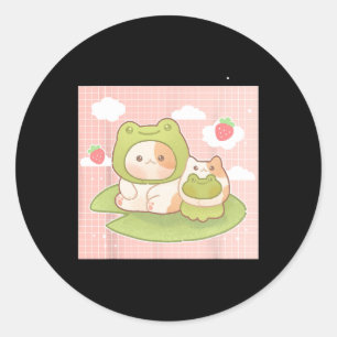 Sticker Rond Kawaii Chat Frog fraise Retro 90s Cottagecore A