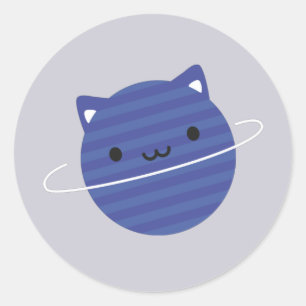 Sticker Rond Kawaii Chat Planète dans l'espace