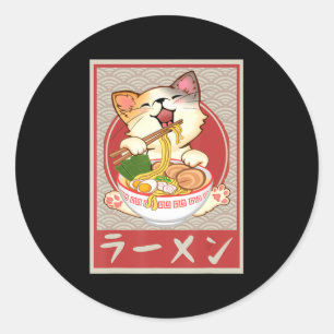 Sticker Rond Kawaii Chat Ramen Anime Japonaise Vintage Gift Gir