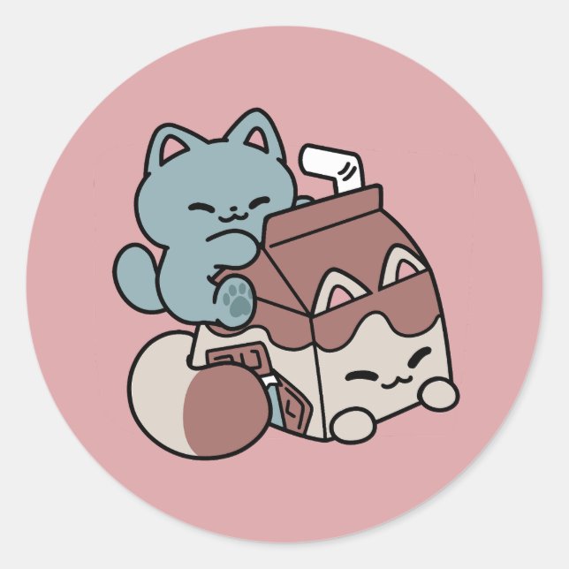 Sticker Rond Kawaii Chocolate Milk Cat – Cozy Drink & Cuteness  (Devant)