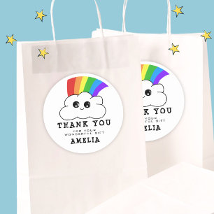Sticker Rond Kawaii Cloud Arc-en-ciel Merci d'anniversaire