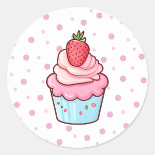 Sticker Rond Kawaii cuisine japonaise caricature rose cupcake