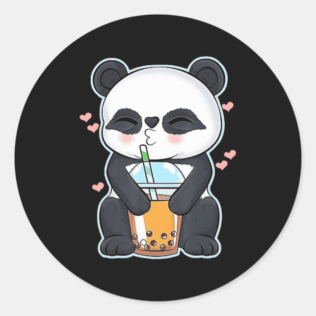 Sticker Rond Kawaii Cute Anime Panda Boba Buble Tea Otaku Homme (Devant)