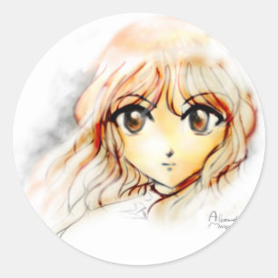 Sticker Rond Kawaii de yeux de croquis de fille d'Anime de