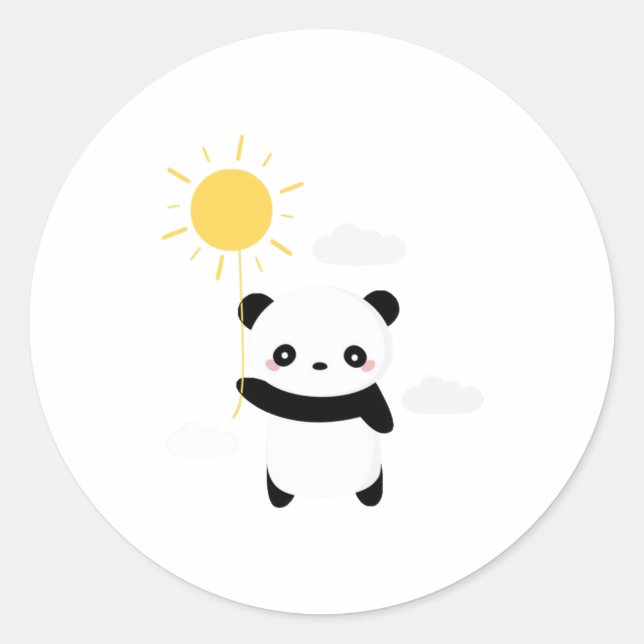 Sticker Rond Kawaii et soleil de panda mignon (Devant)