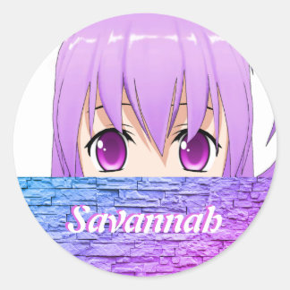 Sticker Rond Kawaii Fille Anime mignonne douce rose nom