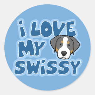 Sticker Rond Kawaii I Love My Swissy