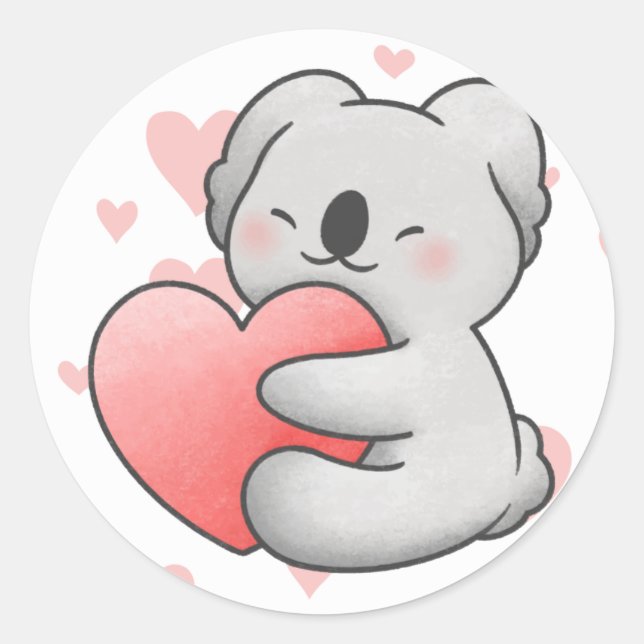 Sticker Rond Kawaii Koala Hugging Coeur adorable (Devant)