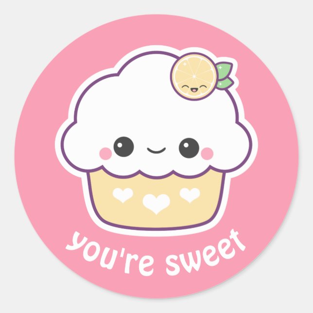 Sticker Rond Kawaii Lemon Cupcake (Devant)