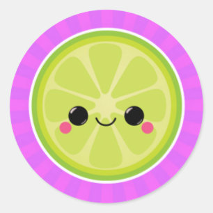 Sticker Rond Kawaii Lime sur Purple Starburst
