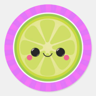 Sticker Rond Kawaii Lime sur Purple Starburst