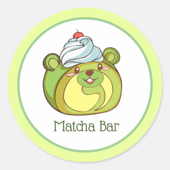Sticker Rond Kawaii Matcha Swiss Roll Bear Cake (Devant)