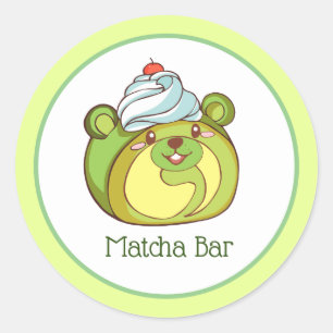 Sticker Rond Kawaii Matcha Swiss Roll Bear Cake
