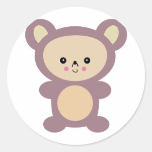 Sticker Rond kawaii mauve teddy bear
