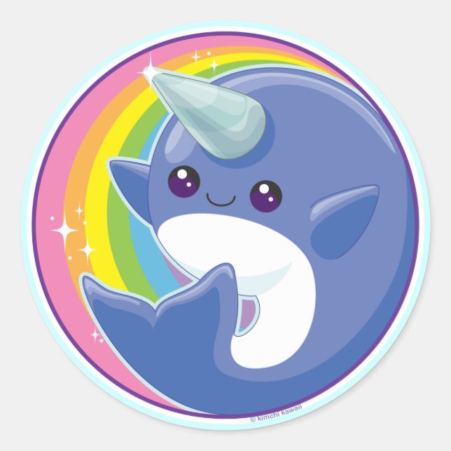 Sticker Rond Kawaii Narwhal (Devant)