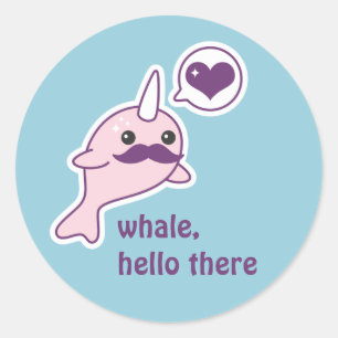Sticker Rond Kawaii Narwhal avec Moustache