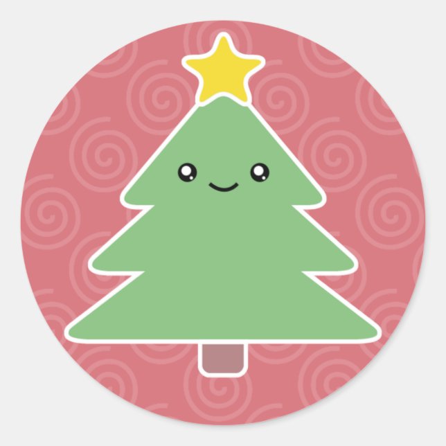 Sticker Rond Kawaii Noël Arbre vacances (Devant)