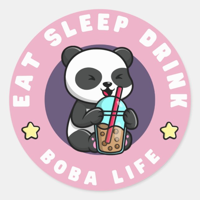 Sticker Rond Kawaii Panda Boba Tea | Addict au thé bulle (Devant)