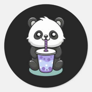 Sticker Rond Kawaii Panda Boire Boba Tea Anime