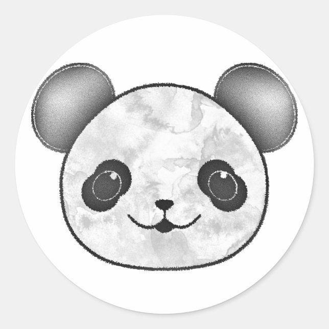 Sticker Rond Kawaii Panda Dessin En Noir Et Blanc (Devant)