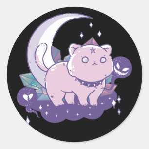 Sticker Rond Kawaii Pastel Couleur Gothique Cute Goth Chat Clas
