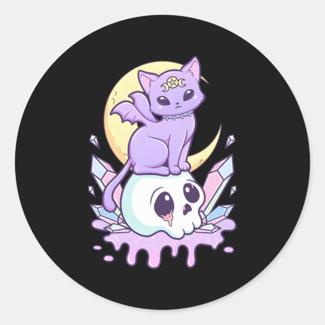 Sticker Rond Kawaii Pastel Goth Chat Déplaisant Cuisine Et Crân (Devant)