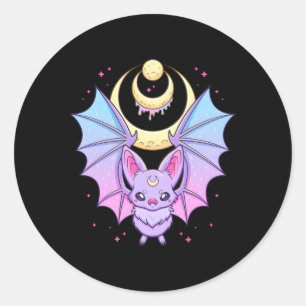 Sticker Rond Kawaii Pastel Goth Chat Lune Croissant Déplaisant
