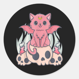 Sticker Rond Kawaii Pastel Goth Cute Démon Déplaisant Chat et C