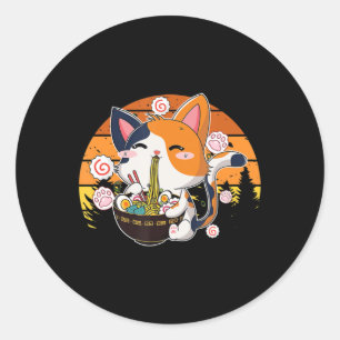 Sticker Rond Kawaii Ramen Chat Anime Japonais Neko Noodle Fun V