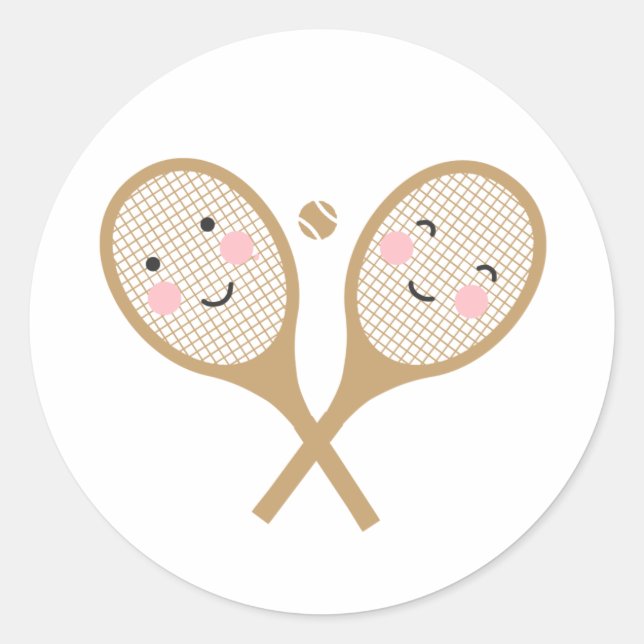 Sticker Rond Kawaii Raquettes De Tennis Joyeux Visage Mignonne  (Devant)