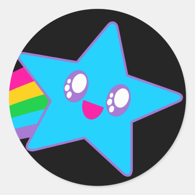 Sticker Rond Kawaii Rave Neon Star Rainbow (Devant)