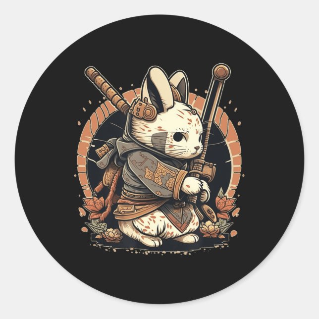 Sticker Rond Kawaii Style japonais Samurai Bunny Anime (Devant)