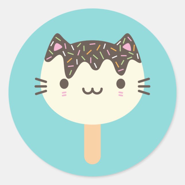 Sticker Rond Kawaii Summer Ice Lolly Popsicle Cat (Devant)